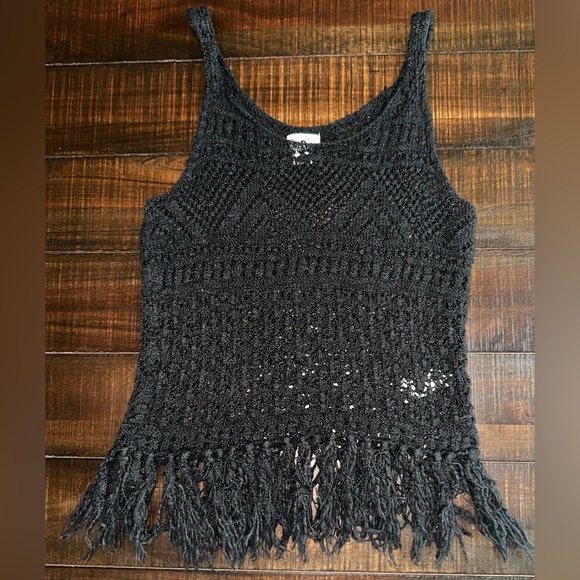 Mossimo Supply Co Black Crochet Fringe Tank Top - Picture 1 of 5
